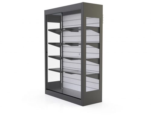 Showcase Stand with Glass Shelves, Socket Panel, H1900 L1330 P500